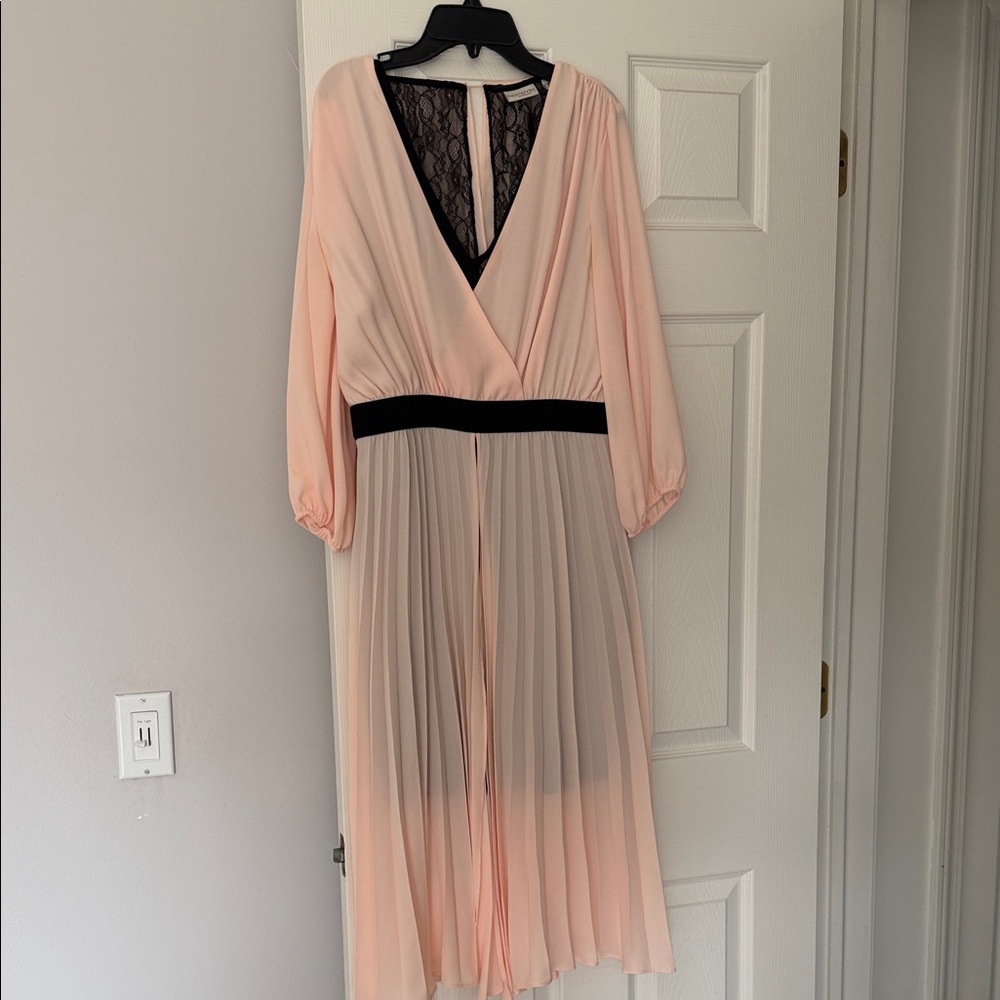 Blush Pink Dress with Black Lace Overlay